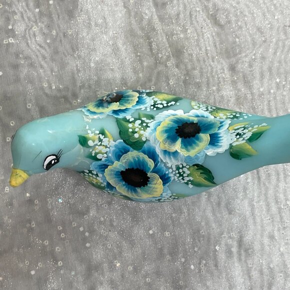 Fenton Yellow Uranium Custard Glass Bowl & 2 Doves ~Hand Painted & Signed - Picture 8 of 13